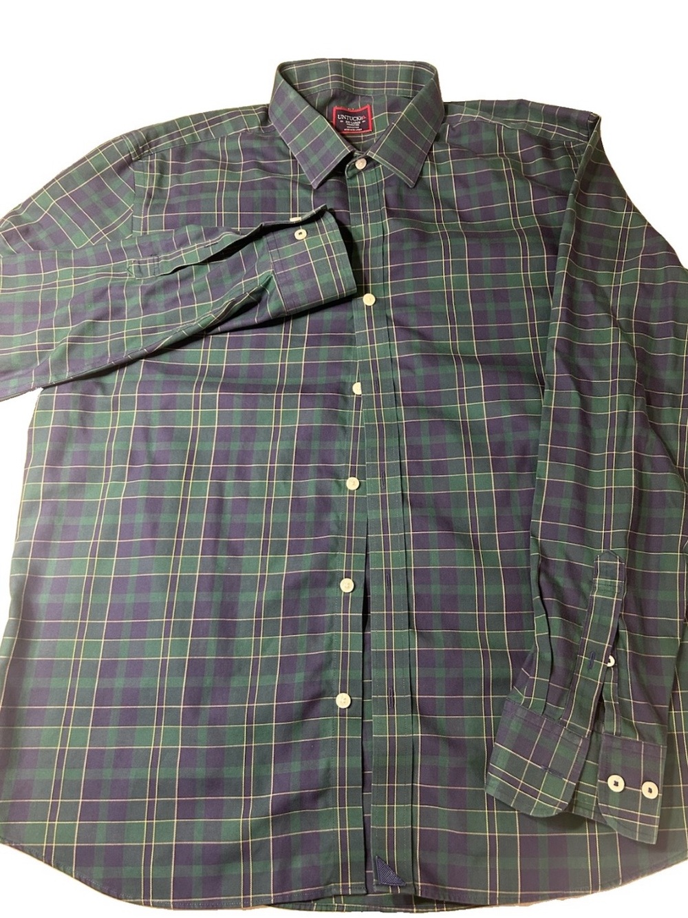 Untuckit Shirt Mens 2XLT Tall Green Langon Wrinkle Free Plaid Long Sleeve Dress